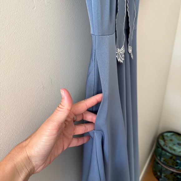 Voodoo Vixen Bluebell Blue Midi Dress with White Embroidery - Picture 7 of 9